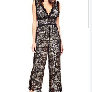 GUESS BLACK BEIGE CROCHET LACE CROPPED JUMPSUIT - 4
